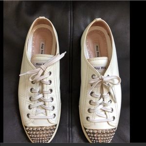Miu Miu Sneakers White Patent Cap Toe Studs 40